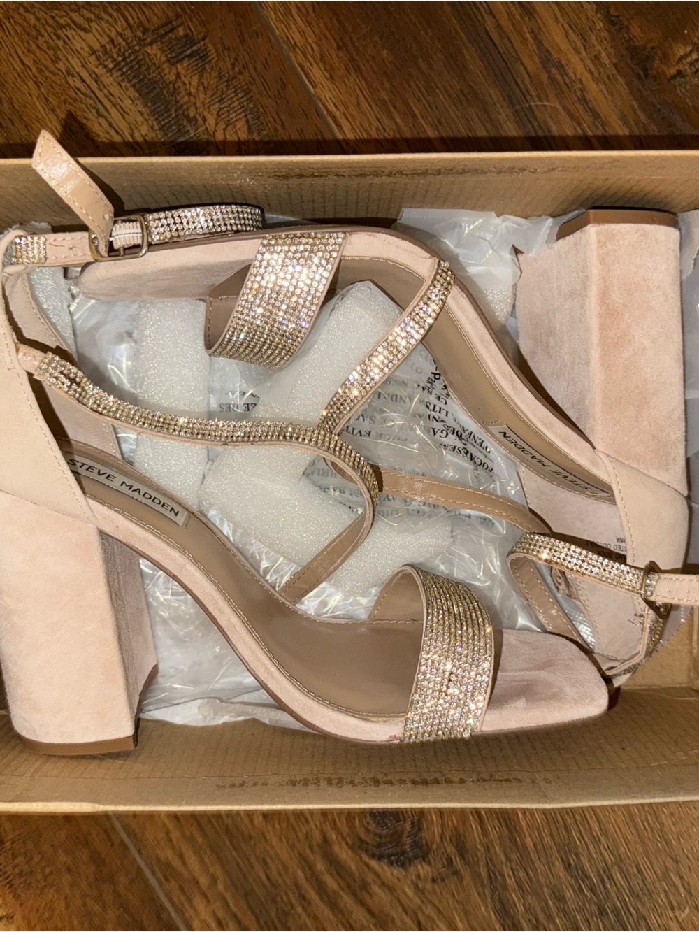 Steve Madden Beige Rhinestone Block Heels